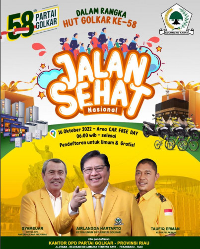Jalan Sehat HUT GOLKAR, DPD Golkar Riau Siapkan Banyak Hadiah Untuk Masyarakat